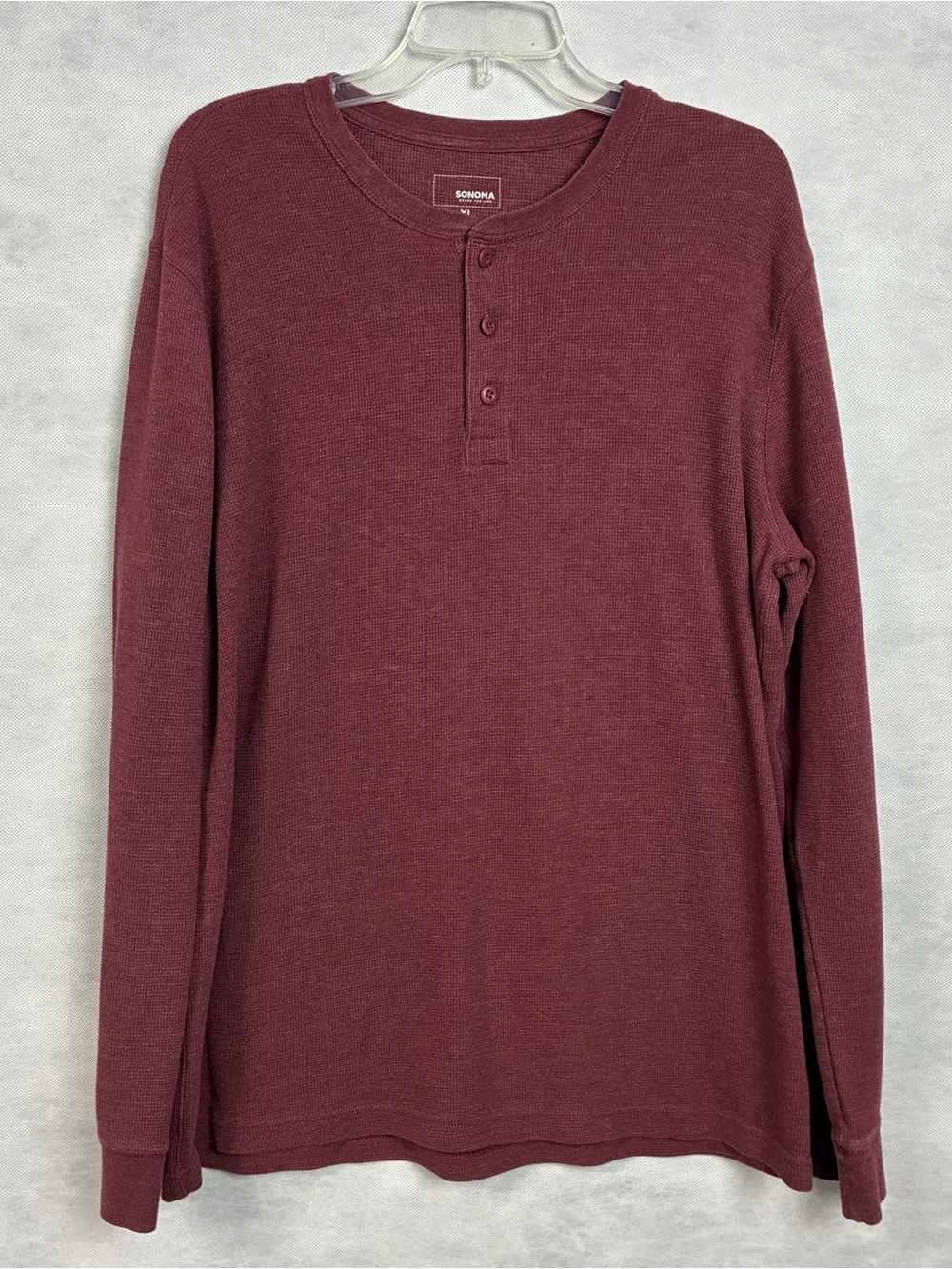 Sonoma Waffle Knit Thermal Henley Long Sleeve Shirt Burgundy Men’s XL